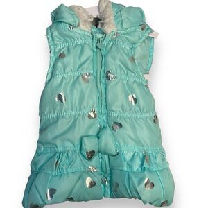 Nannette Kids Hooded Puffer Vest Baby Girls 6-9 Months Turquoise Blue Hearts Zip